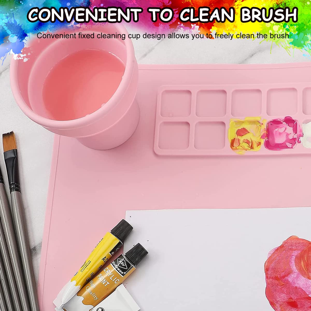 HASTHIP 50 * 40cm Silicone Craft Mat for Painting Play Doh and Clay for Kids, Non-Stick Multipurpose Silicone Sheet with Cleaning Cup and Palette for Arts and Crafts, Painting, Resin Casting HASTHIP 50 * 40cm Silicone Craft Mat for Painting Play Doh and Clay for Kids, Non-Stick Multipurpose Silicone Sheet with Cleaning Cup and Palette for Arts and Crafts, Painting, Resin Casting